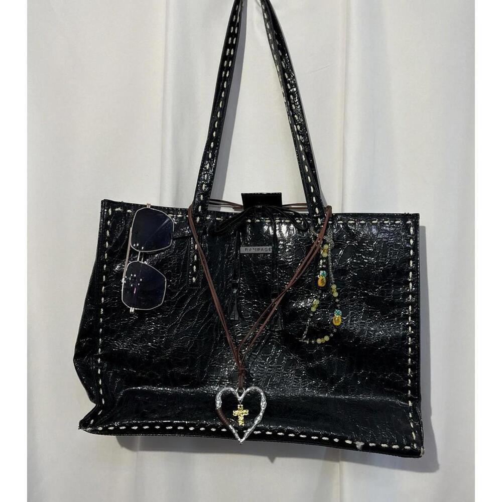 Vintage Rampage Faux Croc Black Tote Bag Handbag 👜